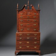 Chippendale Cherry and Maple Carved Scroll-top Chest-on-chest